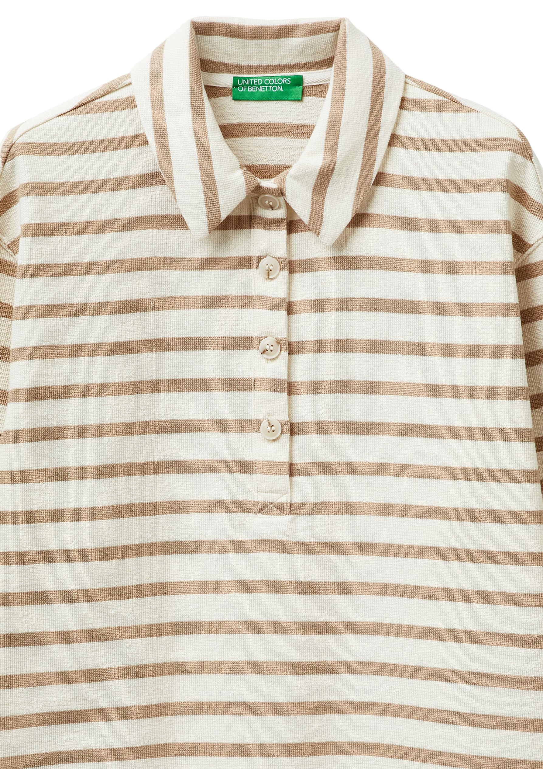 Benetton Polo Donna Felpa Rigata Comfort Bottoni
