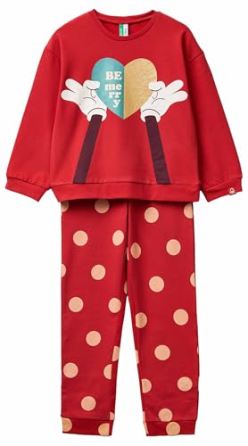 Benetton Set Pigiama Bambina Rosso Jersey Disney Cotone