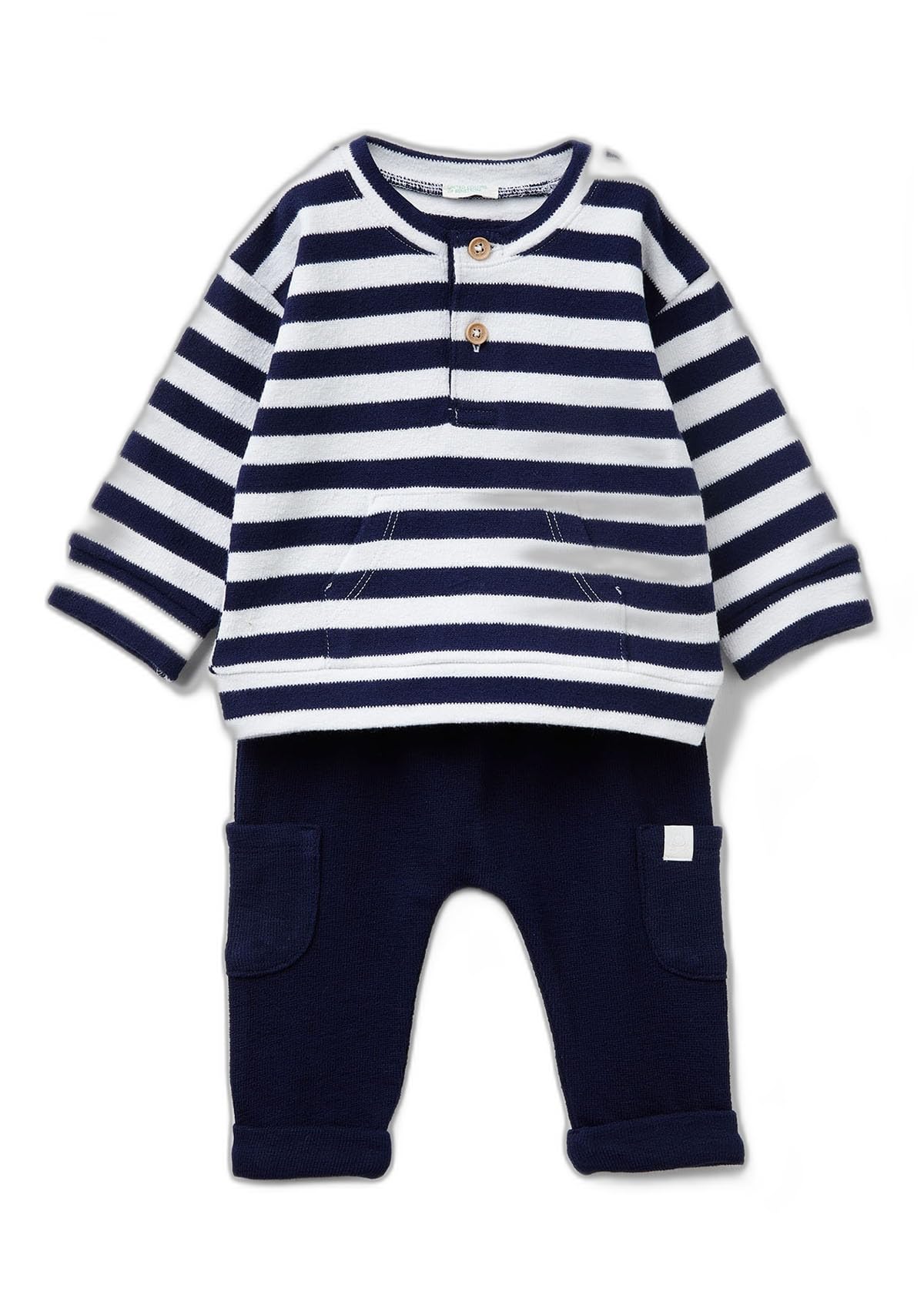 Benetton 3FQYAK01A completo bimbo felpa blu maglia righe