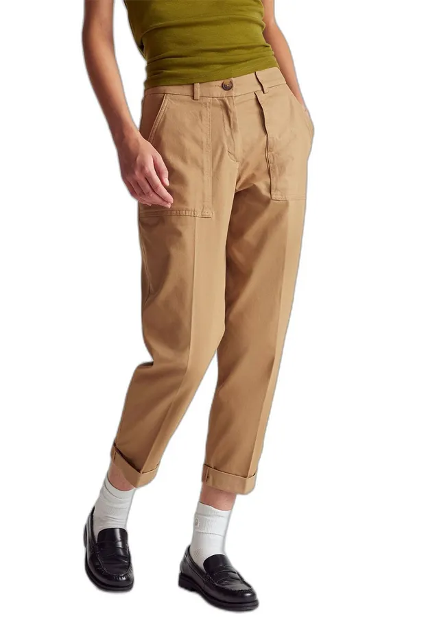 Benetton Pantaloni Donna Twill Cotone con Tasche Blu