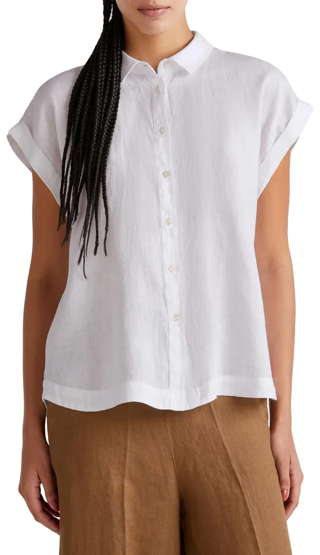 Benetton 5bmldq06v camicetta donna lino boxy Bianco