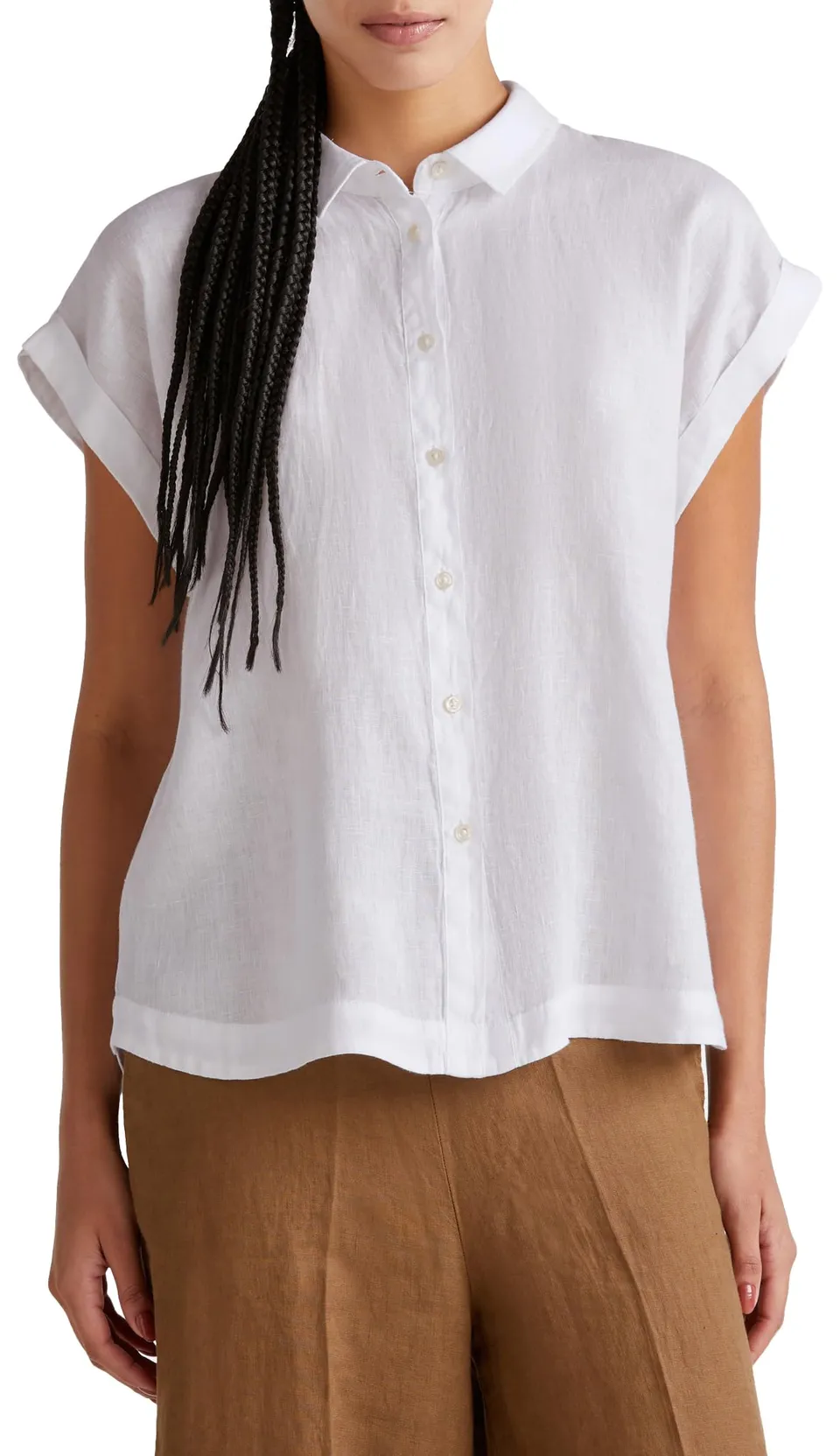 Benetton 5bmldq06v camicetta donna lino boxy Bianco