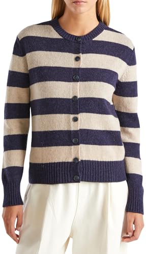 Benetton Maglieria 103ME5014 Cardigan Donna Blu a Righe