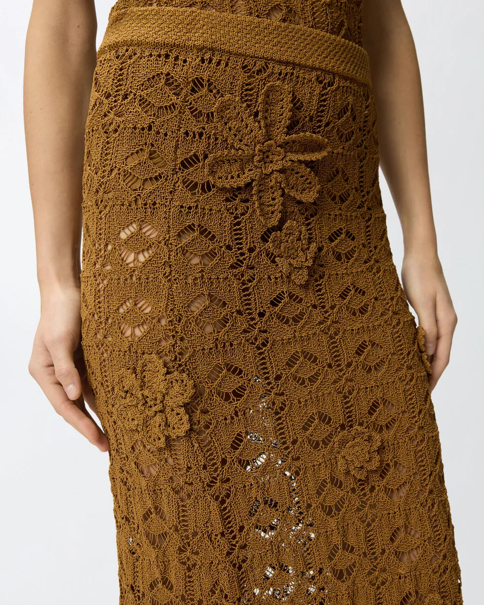 Pinko Anthemis 106861 A3B8 gonna midi marrone crochet