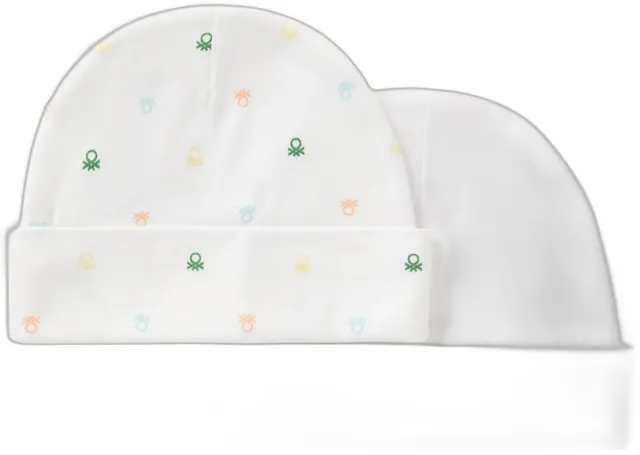 Benetton set 2 berretti costina organica con logo