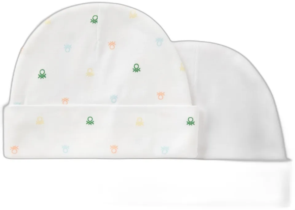 Benetton set 2 berretti costina organica con logo
