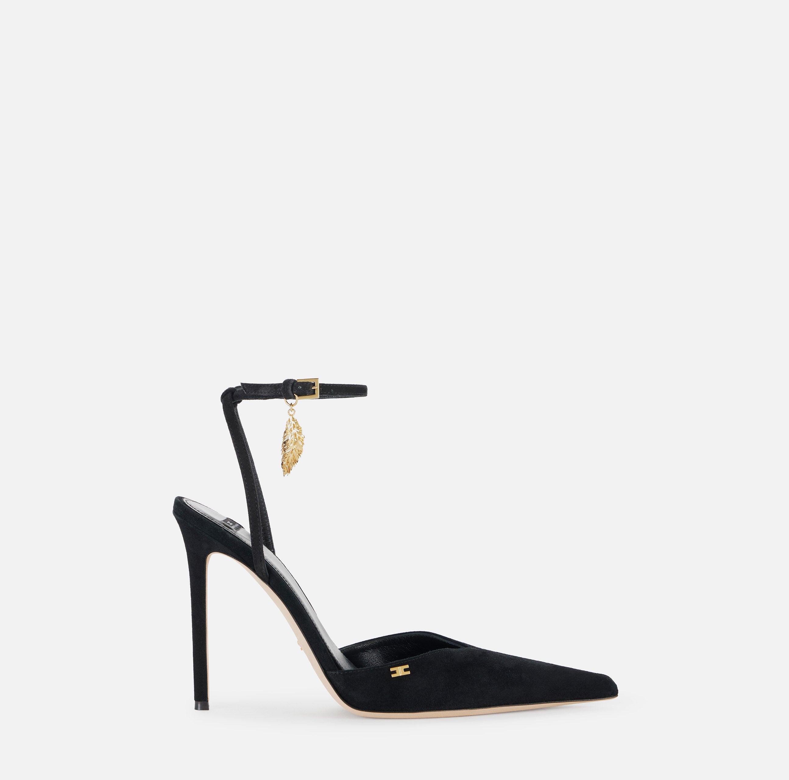 Elisabetta Franchi Piuma SA04L67E2 Sandalo Donna Nero Suede Tacco