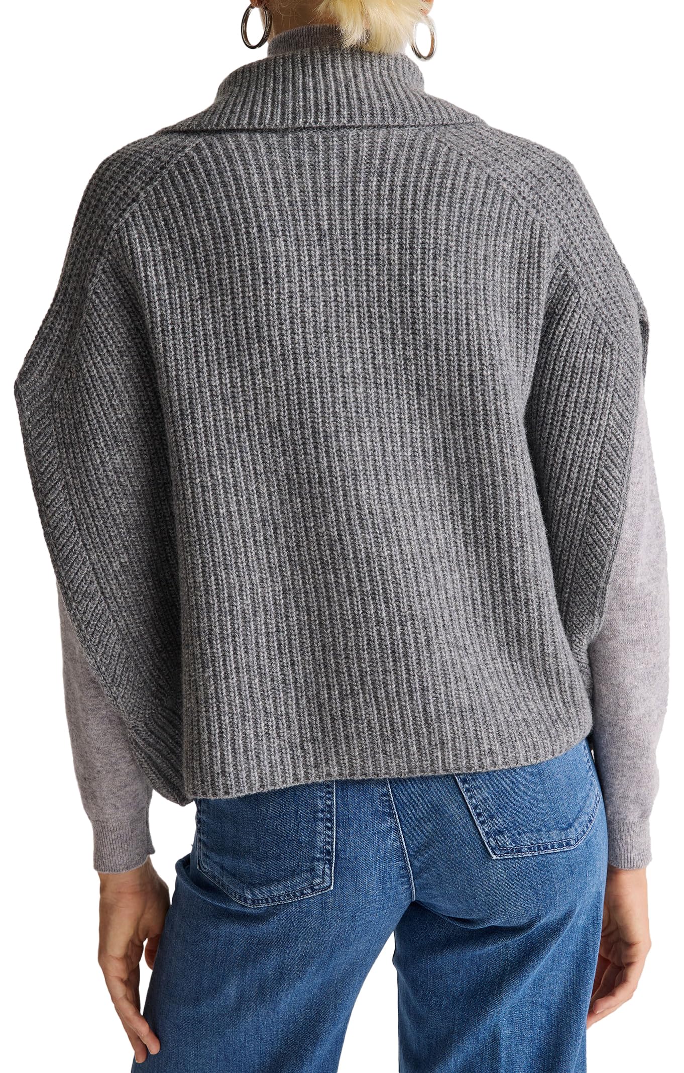Benetton Maglieria Poncho e Mantelle Fatti a Maglia Donna Grigio M Collo Alto