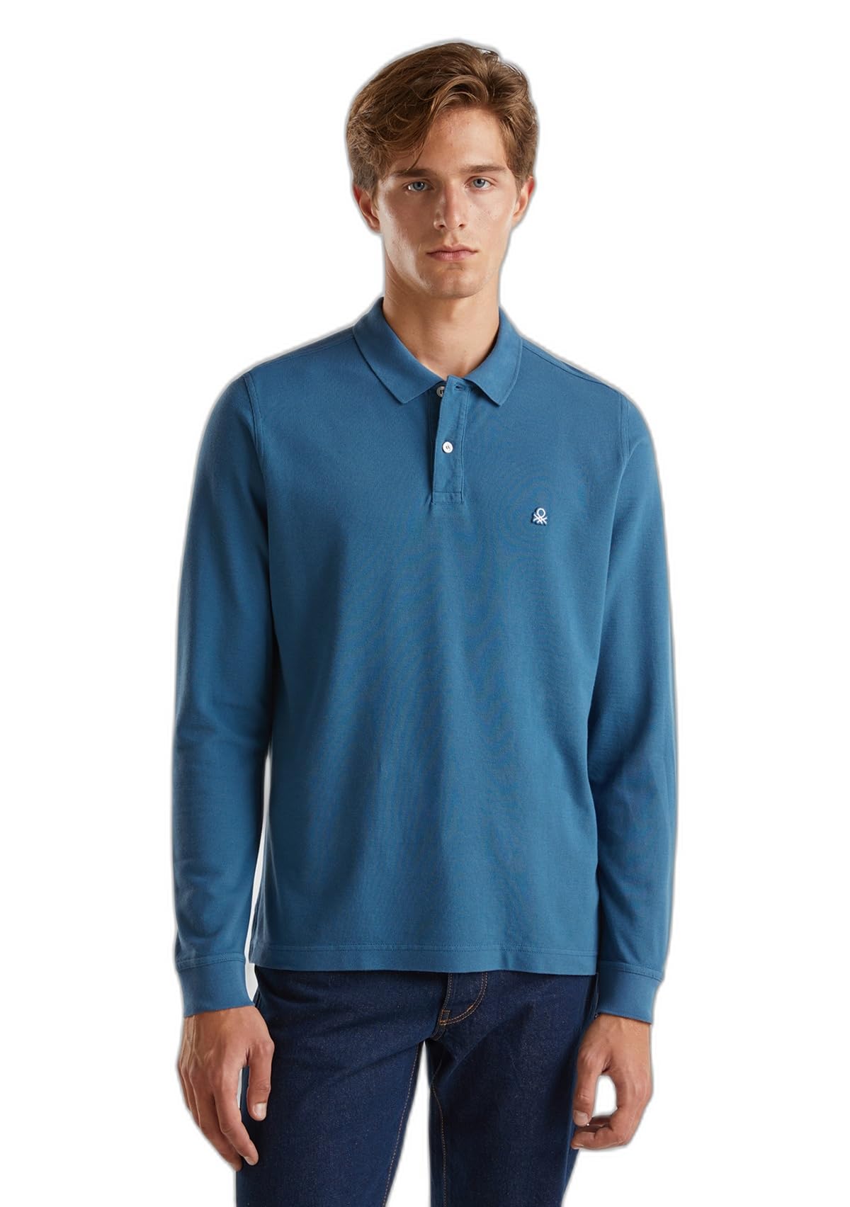 Benetton 3089j3204 polo uomo rossa manica lunga cotone