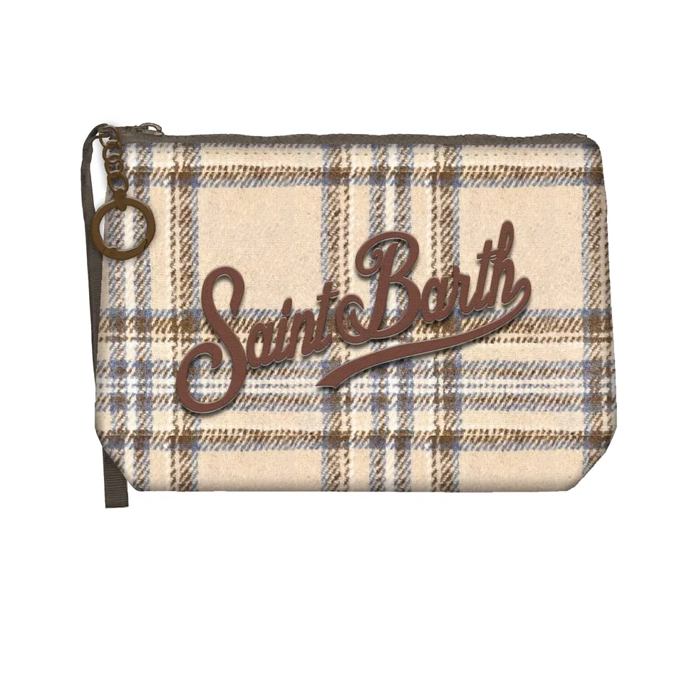 MC2 Saint Barth Aline Mini Wool 00580M Pochette Tartan Beige Marrone