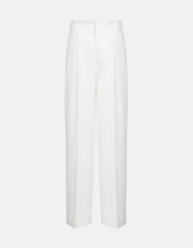 Dondup Abby DP883 IF0049D pantaloni wide leg bianco latte