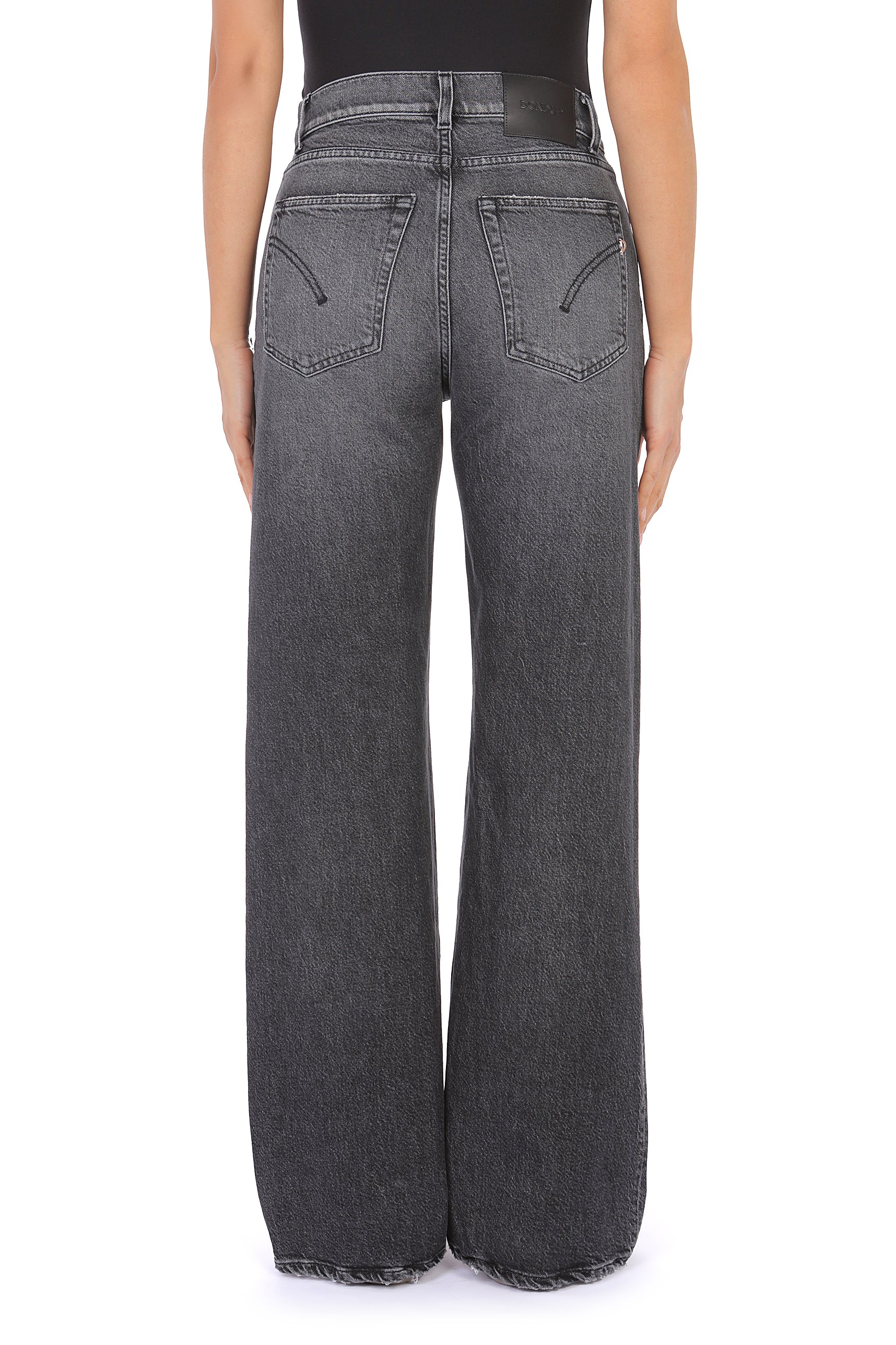 Dondup Amber DP619 Jeans Wide Leg Nero Stretch