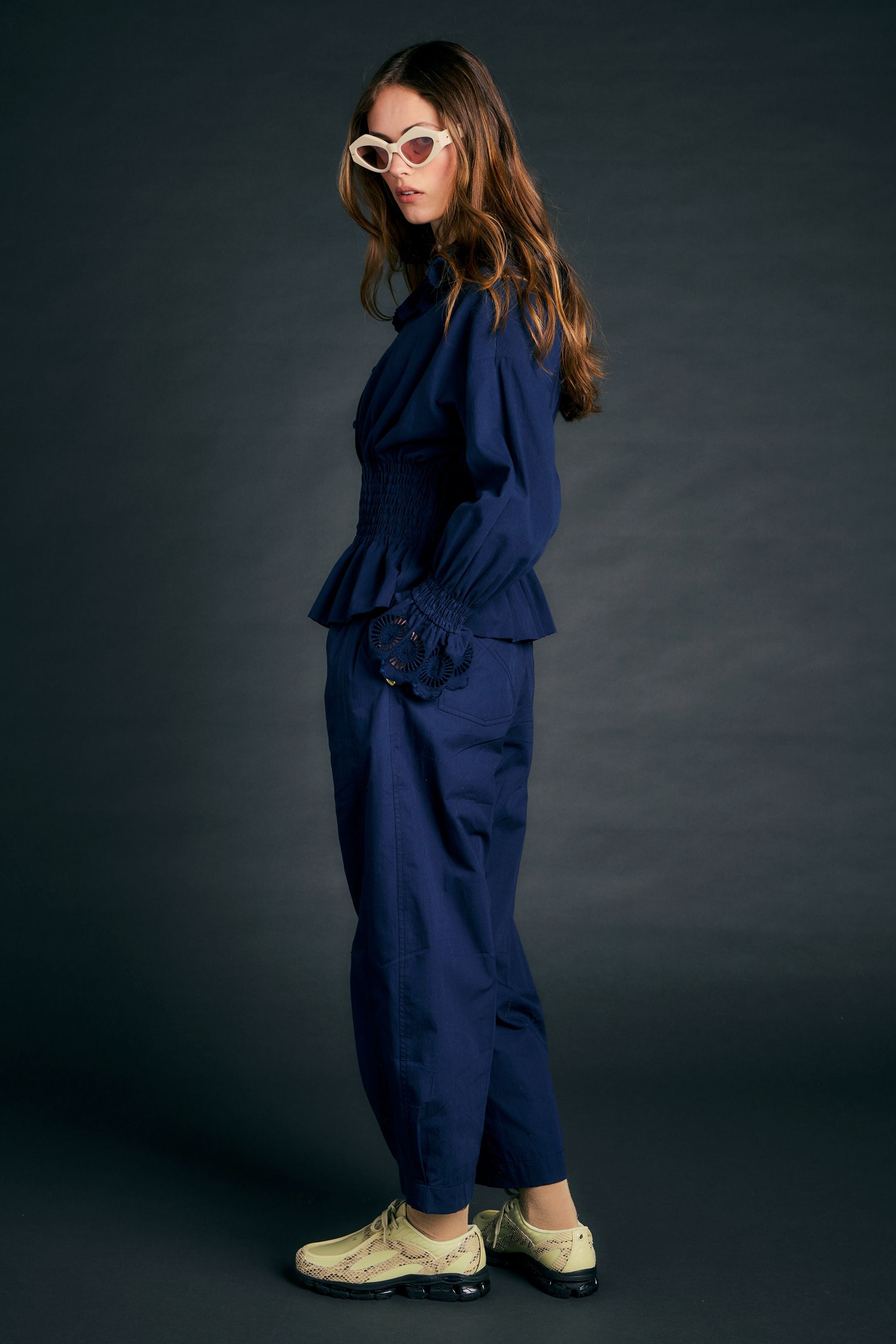 Karen Walker Maverick Pantaloni Navy Cotone Organico