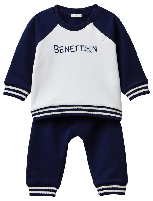 Benetton Tuta Neonato 32knak00q Blu Taglia 50 Cotone