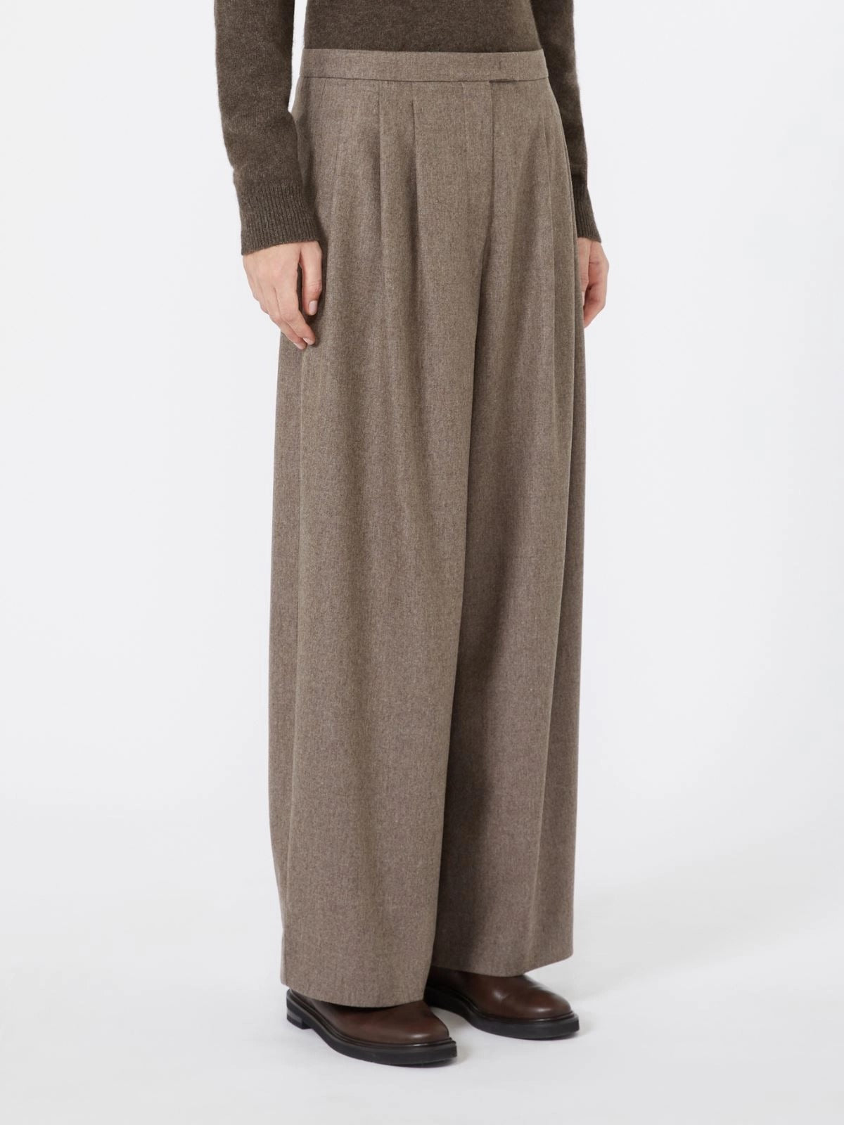 S Max Mara Panfilo Pantalone Tortora Donna Flanella Lana