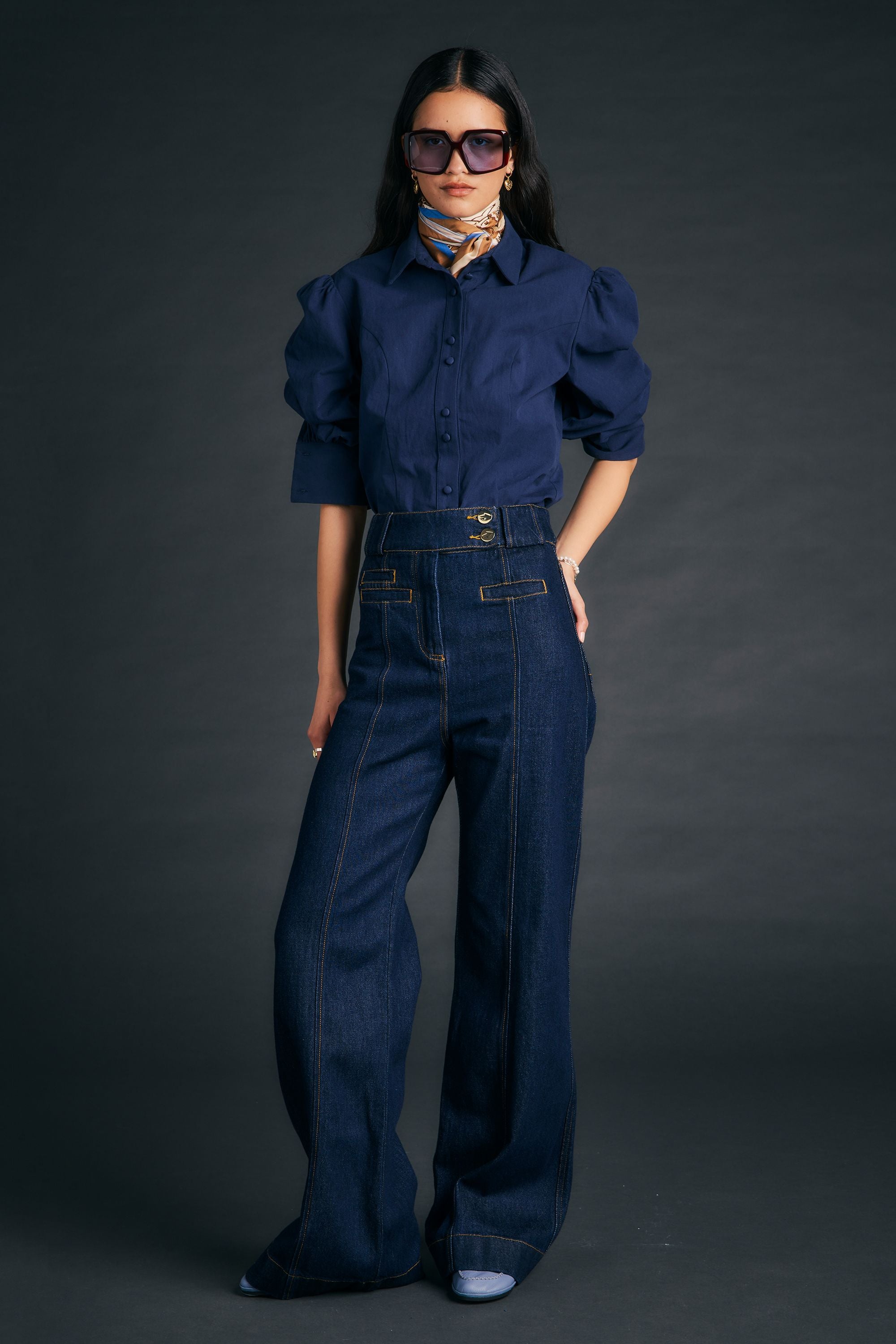 Karen Walker Starboard Jeans Flare Indaco Vita Alta