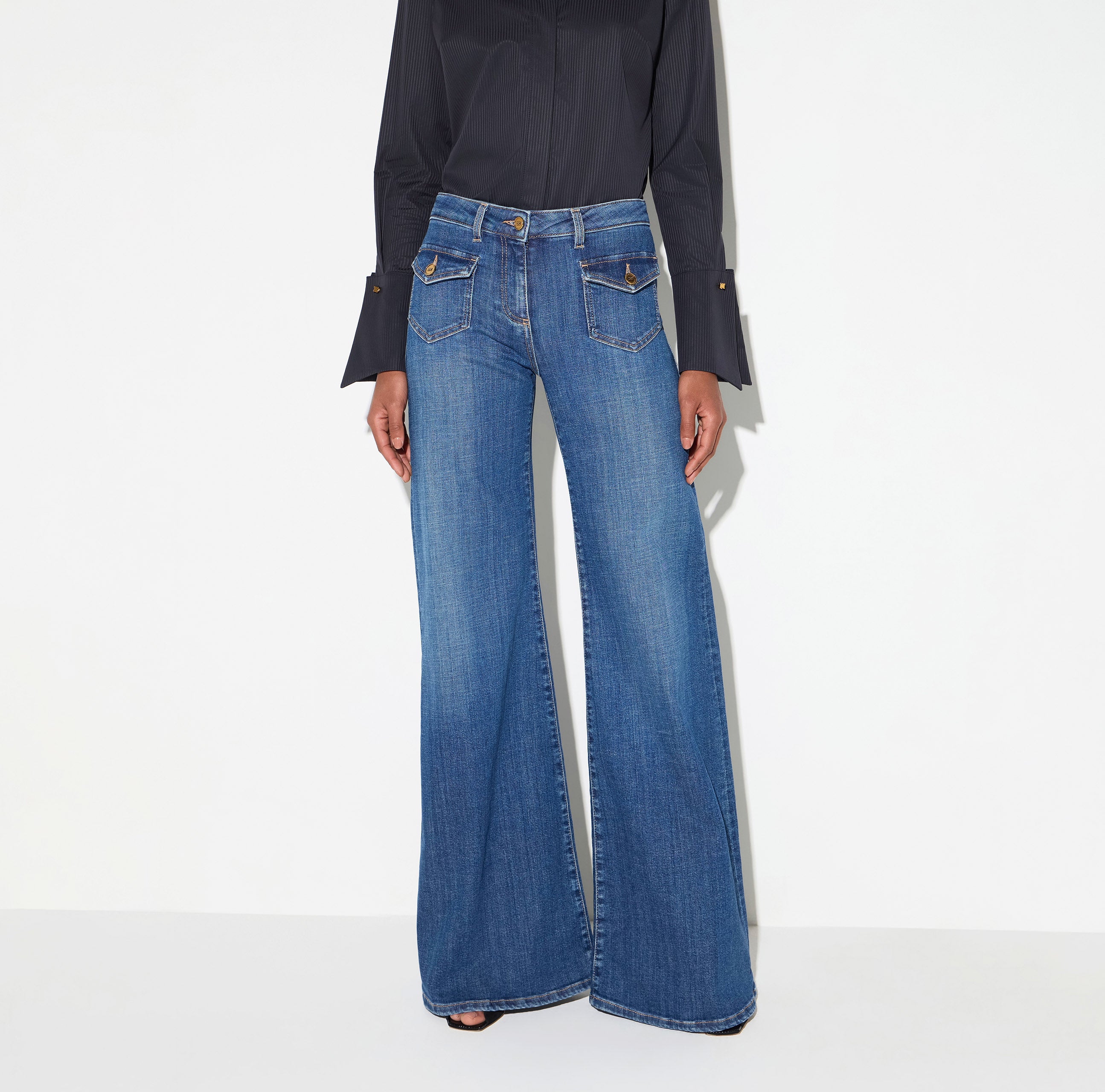 Elisabetta Franchi PJ18N66E2 Jeans Zampa Blue Vintage