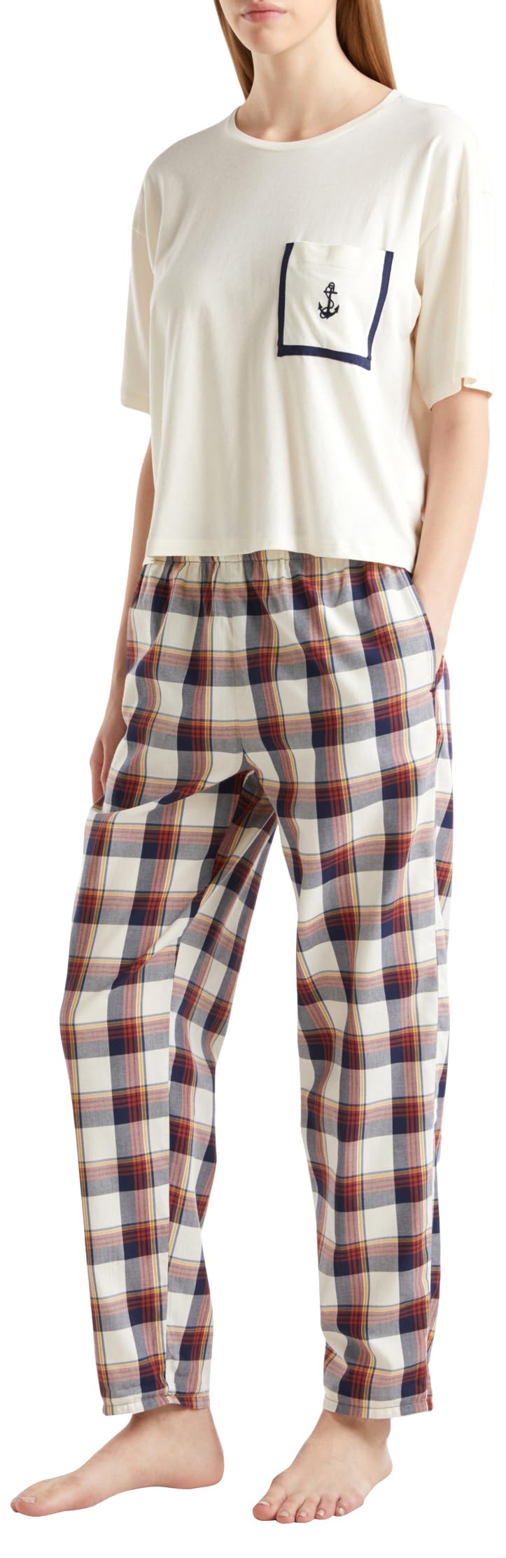 Benetton Intimo e Pigiami 42fk3f00h Pantalone Pigiama Donna L Quadri