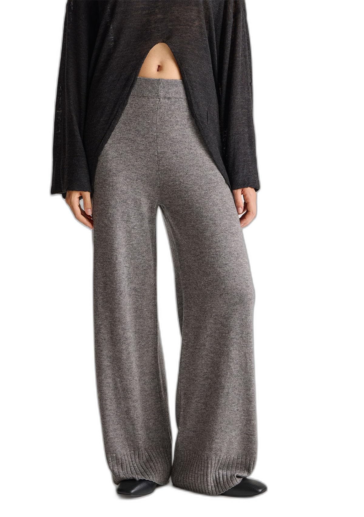 Benetton Pantaloni Donna Gamba Larga Vita Elastica