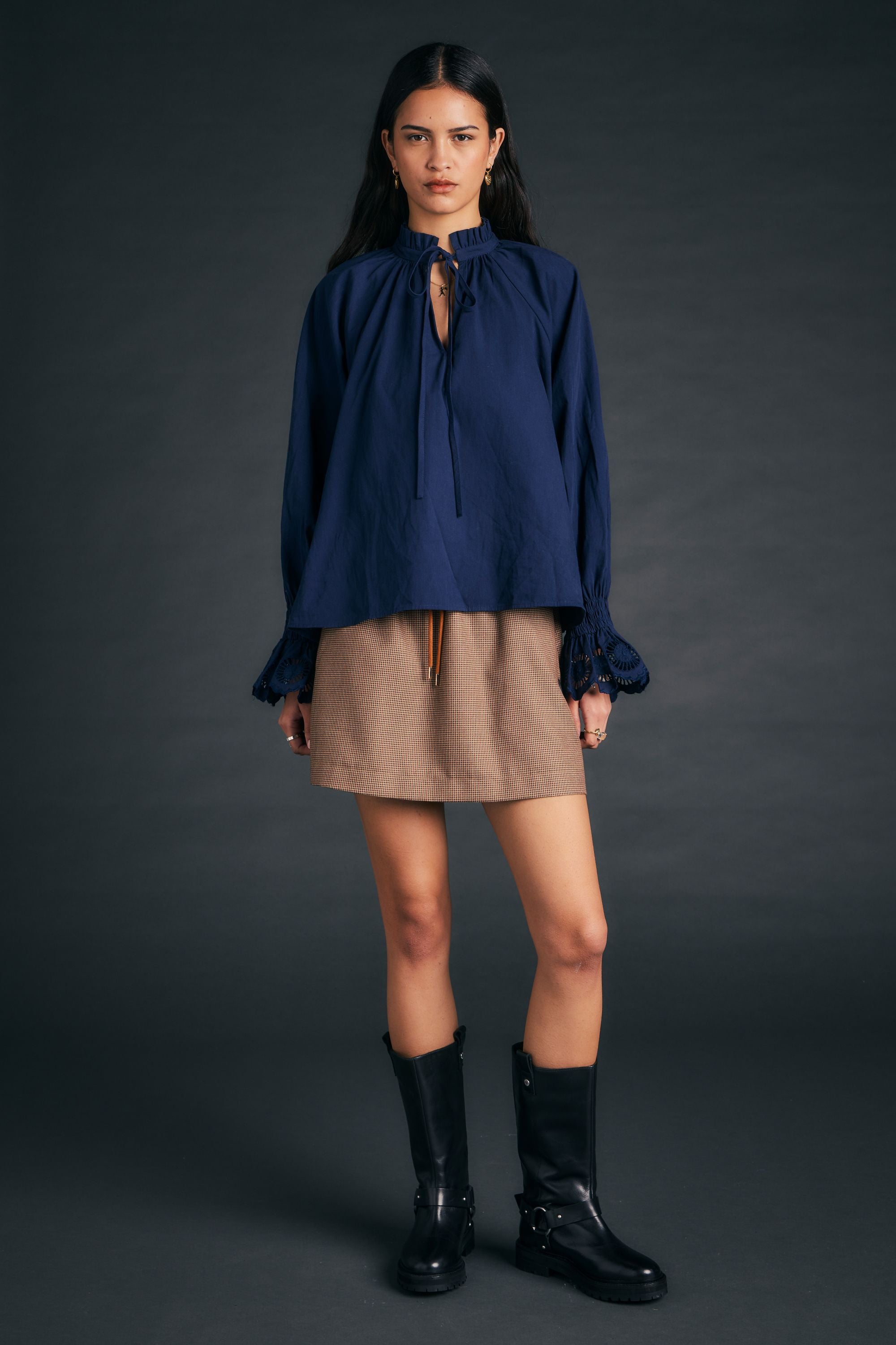 Karen Walker Ivy Blouse blusa navy cotone