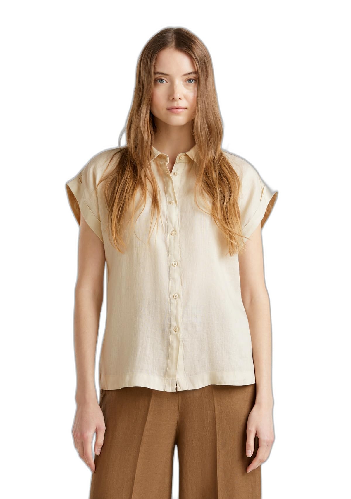 Benetton 5bmldq06v camicetta donna lino boxy Bianco