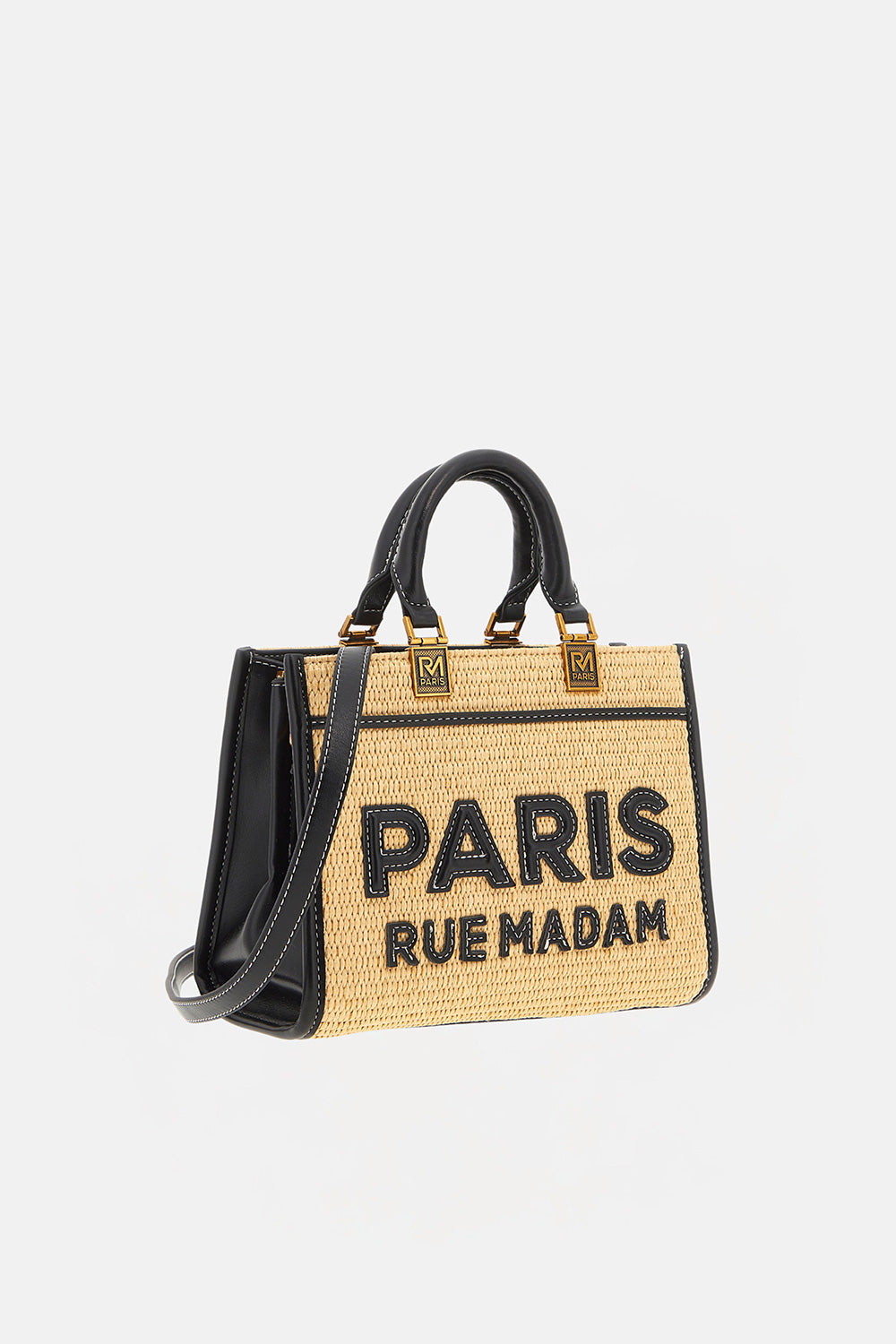 Rue Madam Iconique tote bag donna paglia black mini