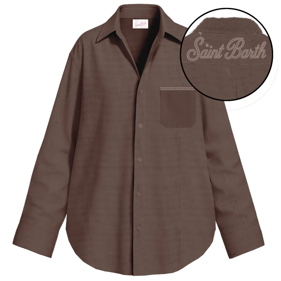 MC2 Saint Barth Cristal Pocket 08806L Camicia Donna Marrone Lino