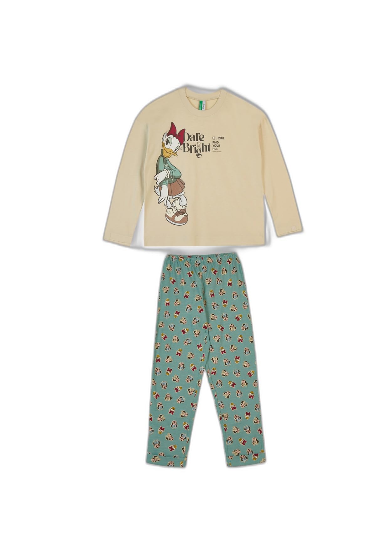 Benetton Intimo e Pigiami Set Pigiama Bimba 90 Beige Stelle Cotone