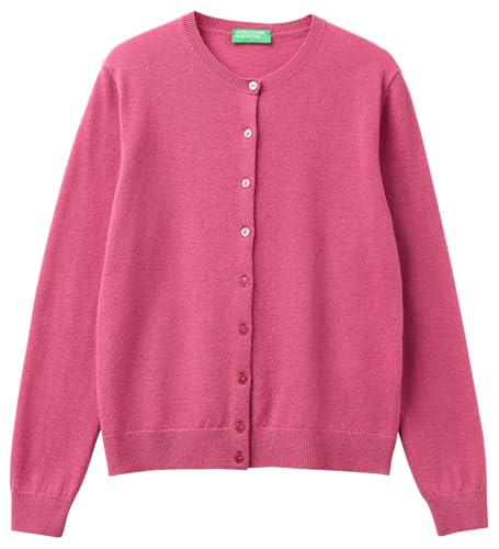 Benetton Cardigan Coreana Donna Rosa Lana Merino