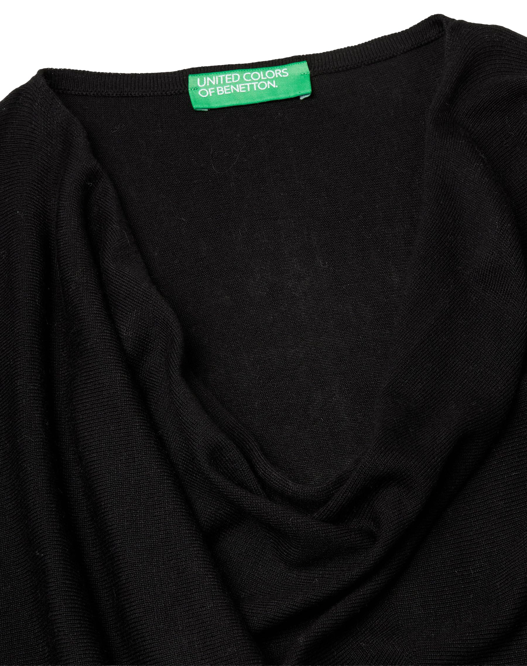 Benetton Maglieria Maglione Donna Scollo Drappeggiato M Nero