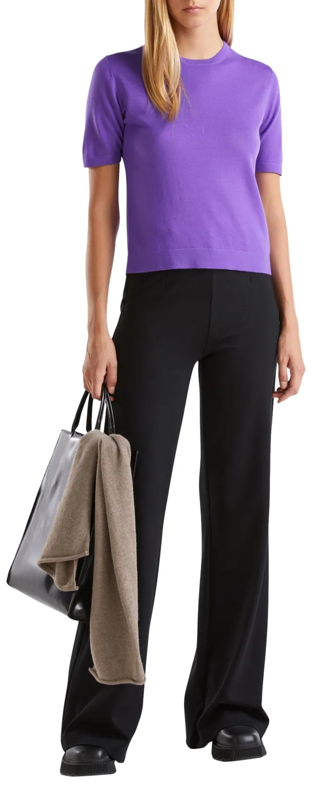 Benetton Pantaloni Donna Flare Interlock Taglia L Tinta Unita