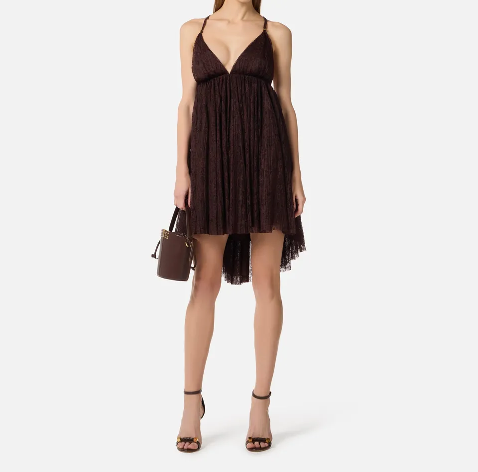 Elisabetta Franchi AB97062E2 Abito Pizzo Donna Cacao Corto