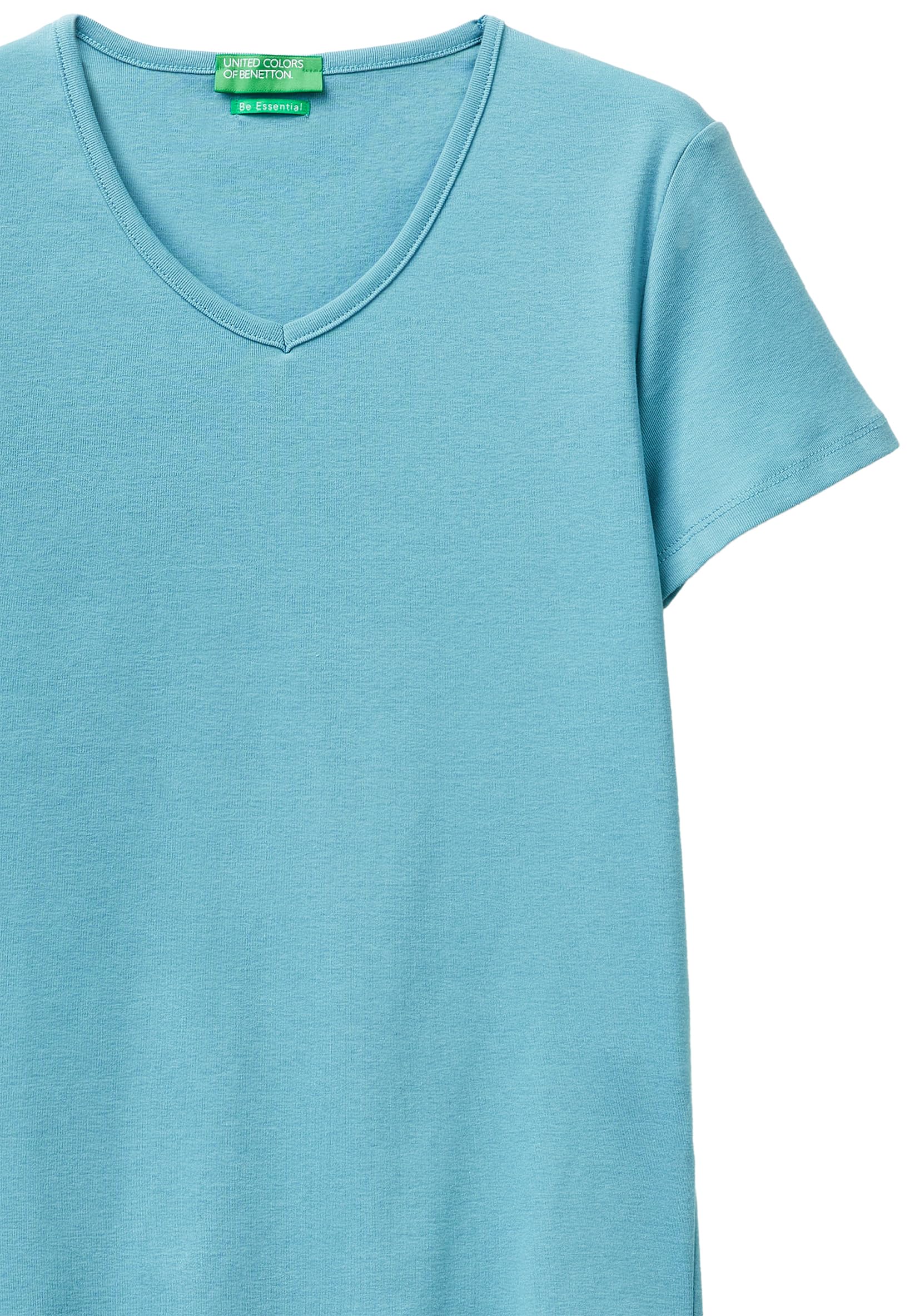 Benetton Maglietta Donna Blu XXS Costine Scollo a V