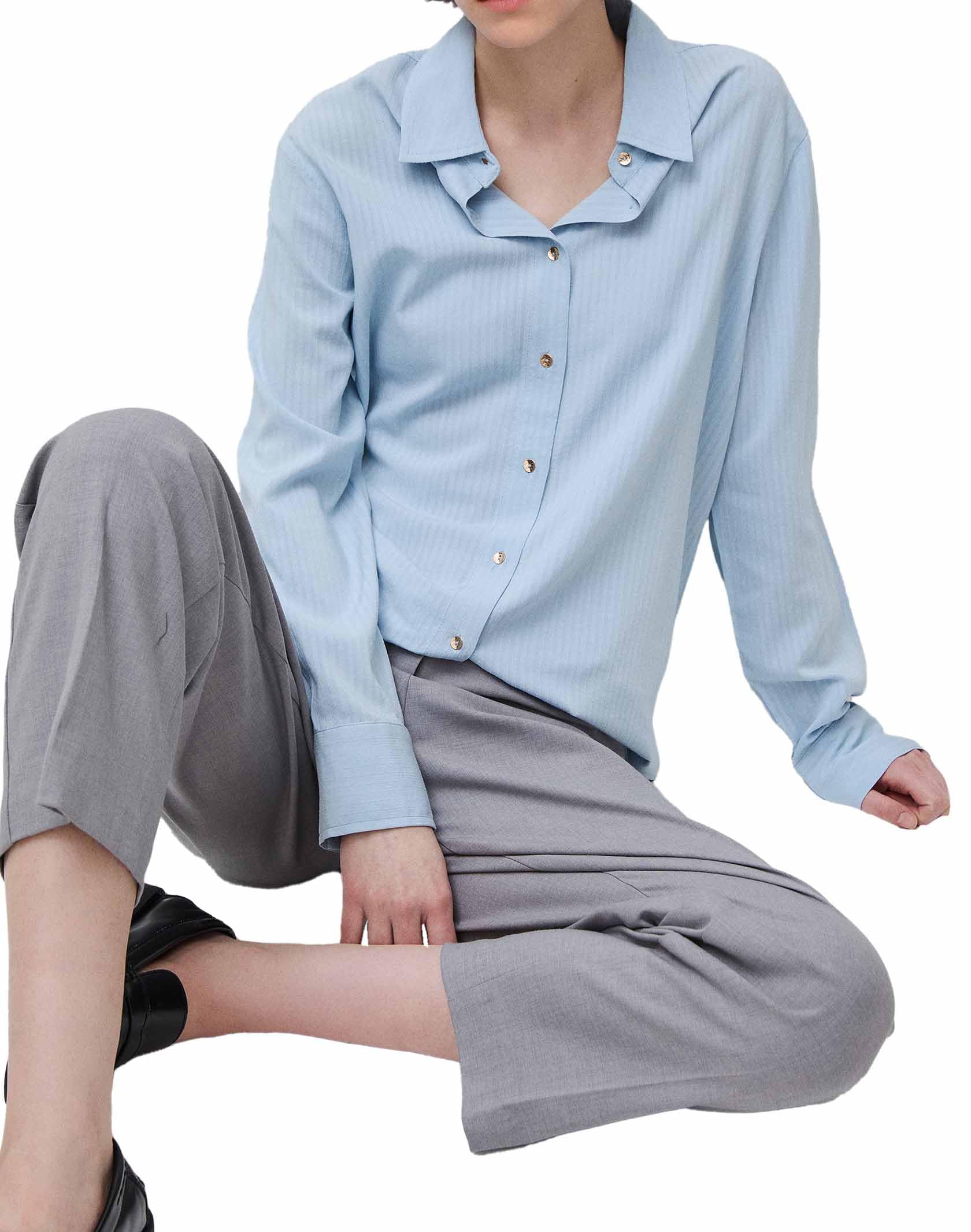 Benetton 5x0vdq0dc Camicia Donna Blu a Righe
