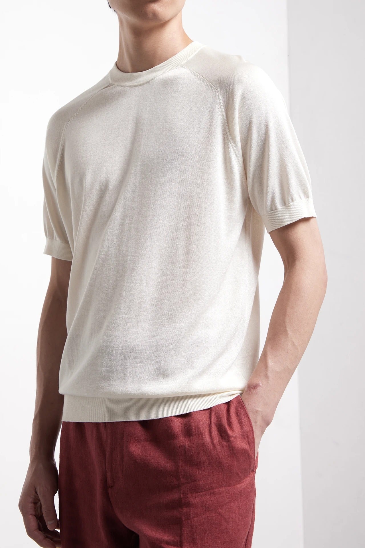 Kangra 3020 21 Maglia Uomo Avorio Seta Cashmere Maniche Corte