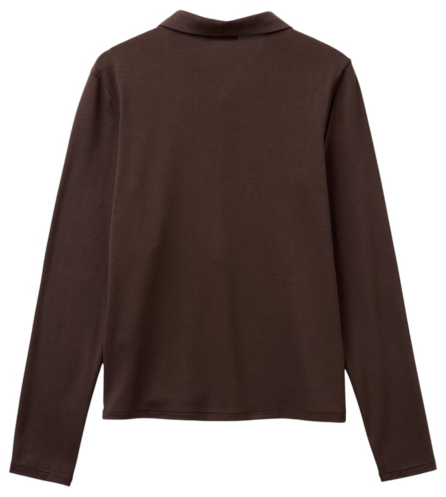 Benetton Polo Donna Marrone Manica Lunga Regular