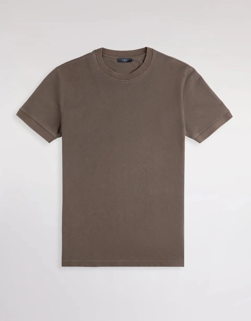 Fay Piquet NPMB352136TZE T-Shirt Uomo Marrone Cotone