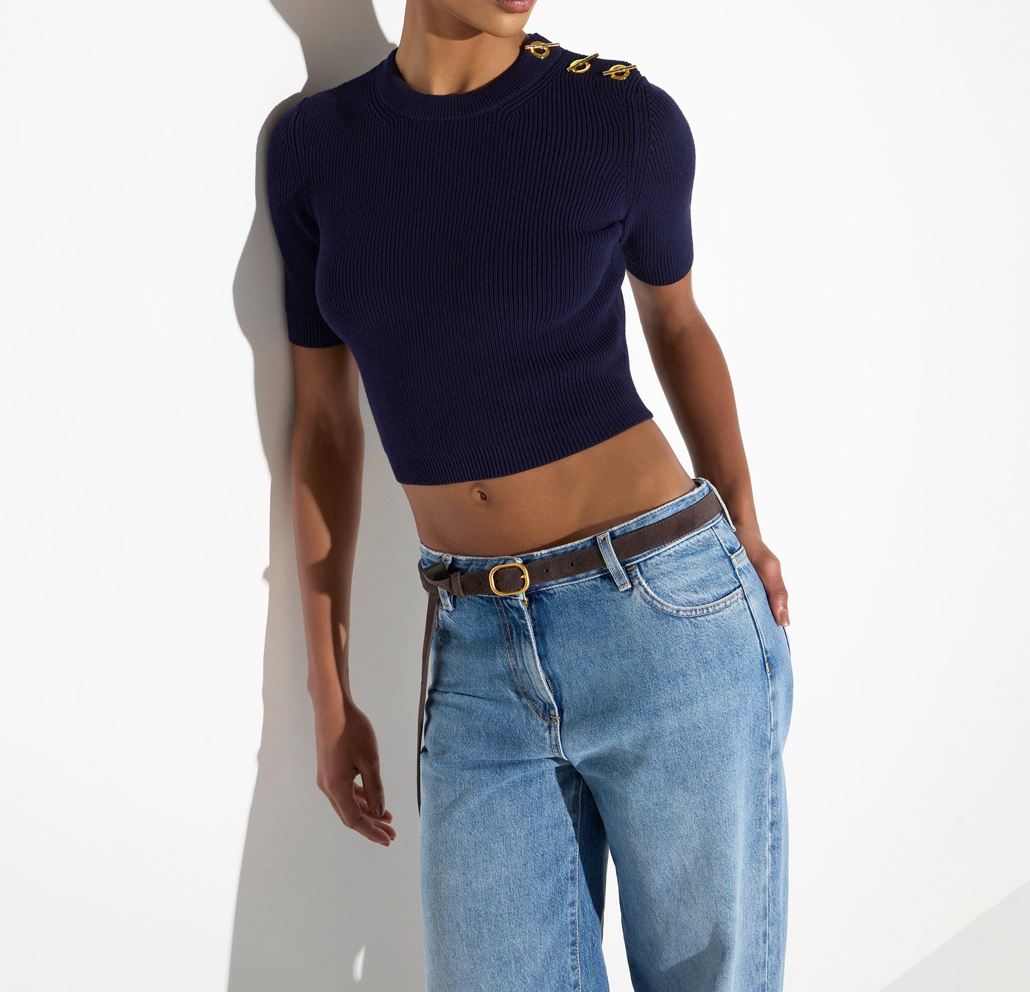Elisabetta Franchi MK02S66E2 Maglia Cropped Blu