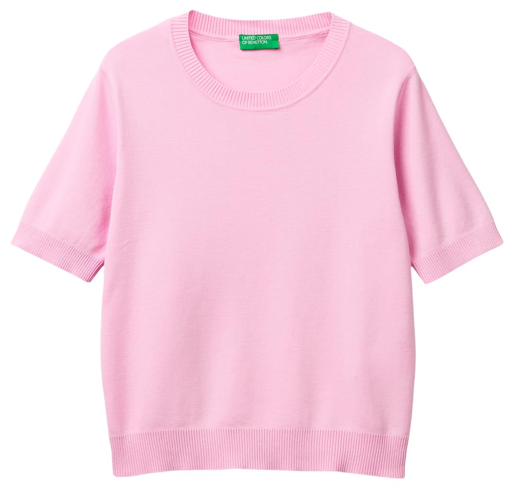 Benetton Maglia Donna Girocollo Manica Corta Tinta Unita
