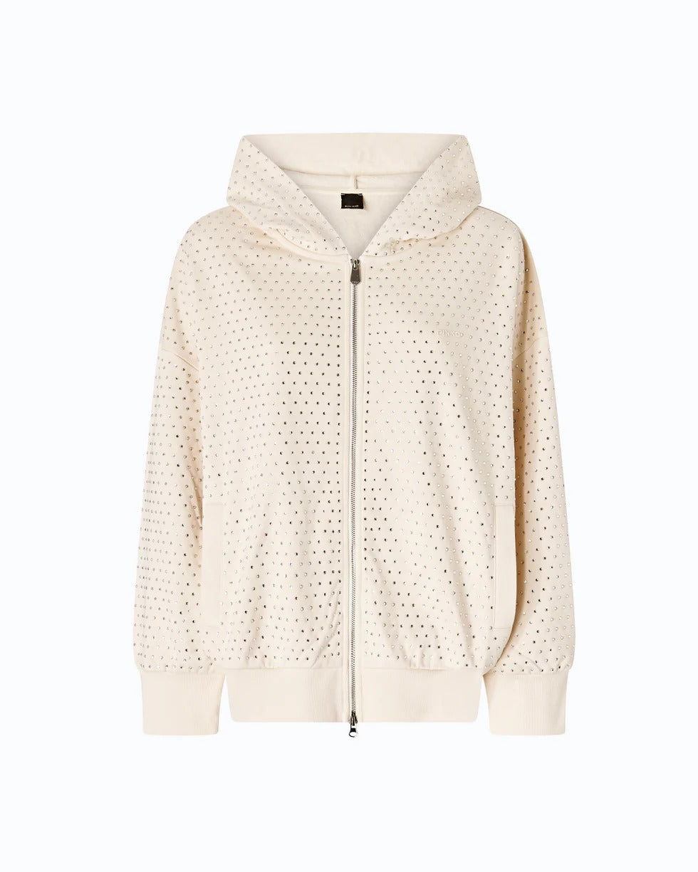 Pinko Lugano 107195 Felpa Beige Cotone Strass