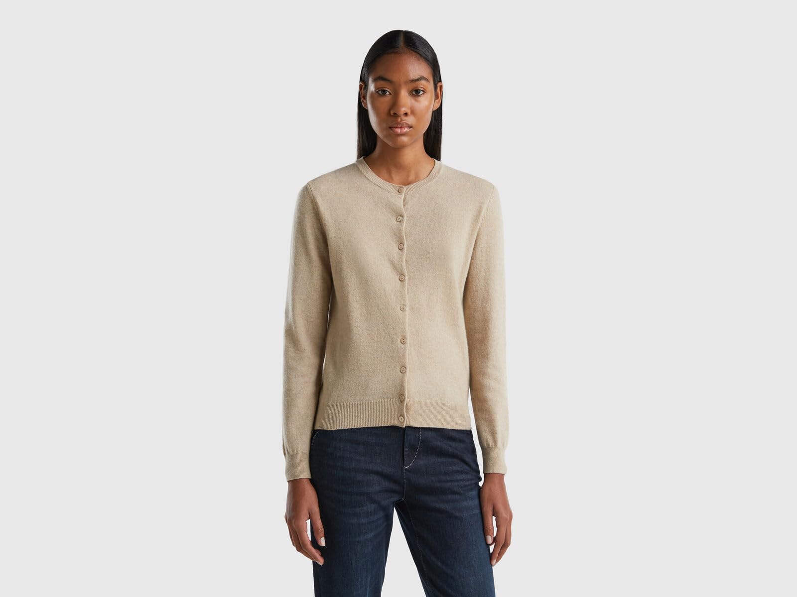 Benetton 1002d5485 cardigan donna beige 562 manica lunga