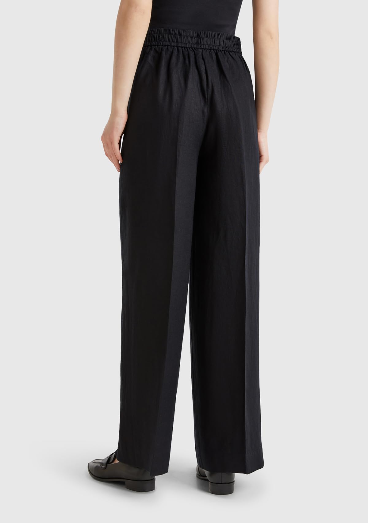 Benetton Pantalone Palazzo Donna Lino Tasche Elastico