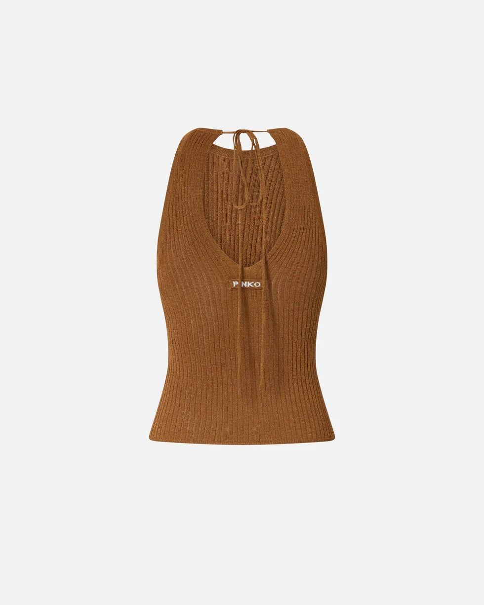 Pinko Linum Shiny 106884 A3BD Top bronzo lurex slim