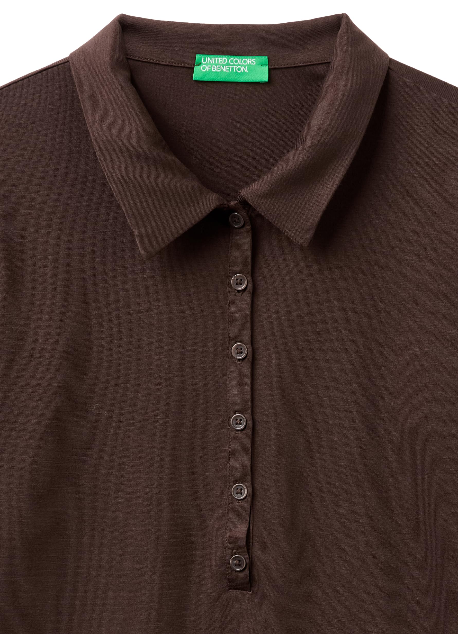Benetton Polo Donna Marrone Manica Lunga Regular