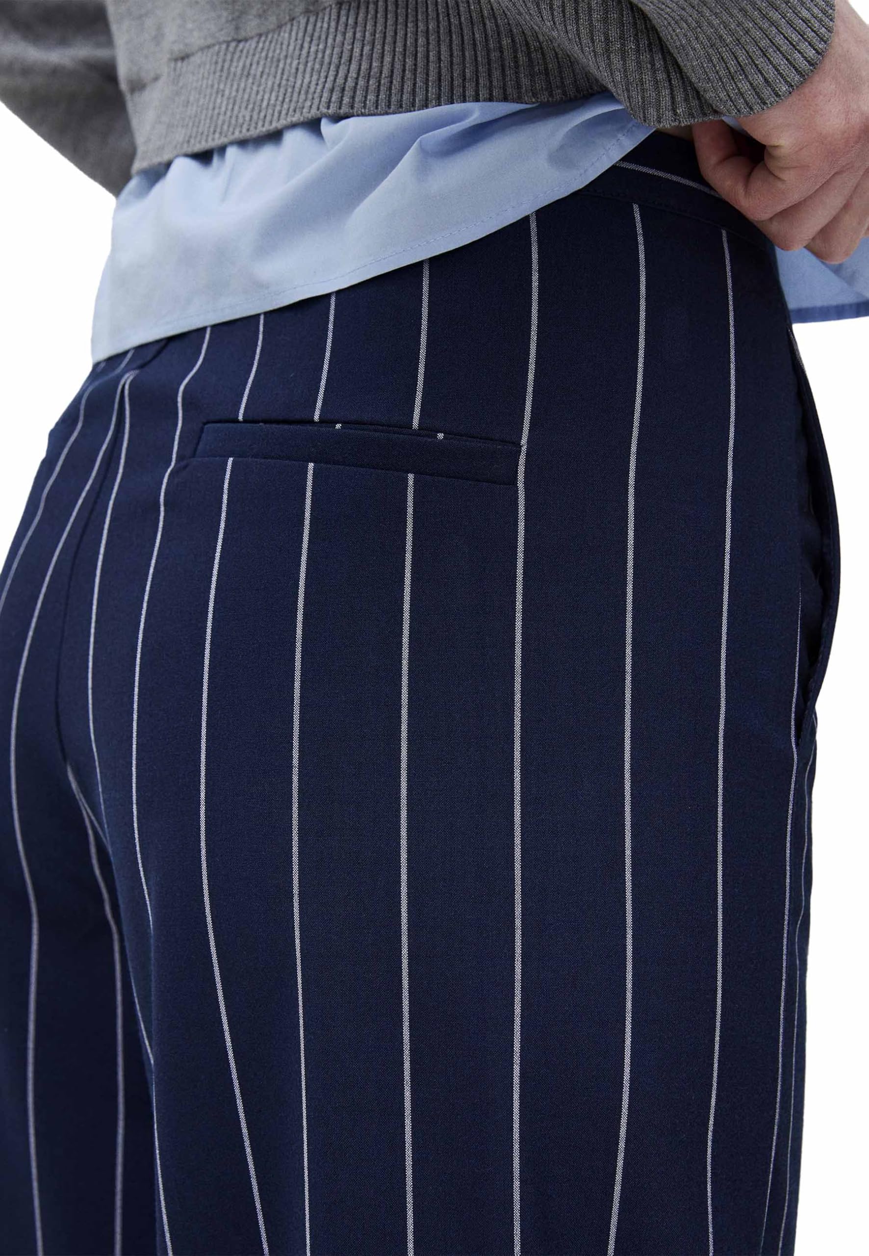 Benetton Pantaloni Gessati Donna 38 Gamba Larga