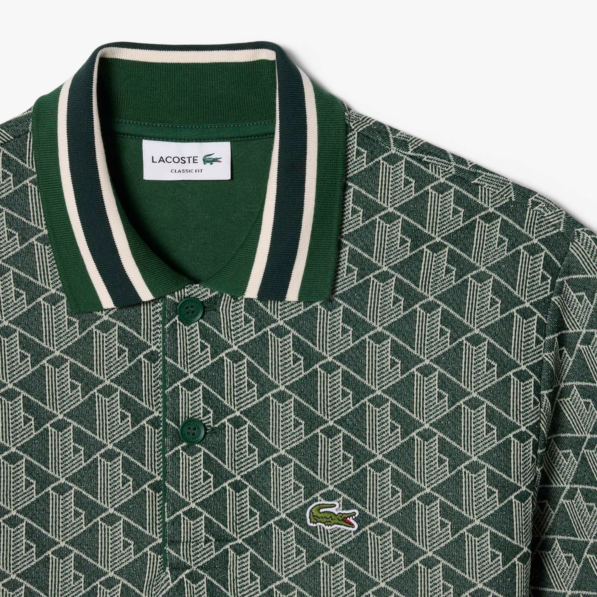 Lacoste DH1417 polo jacquard monogram verde uomo