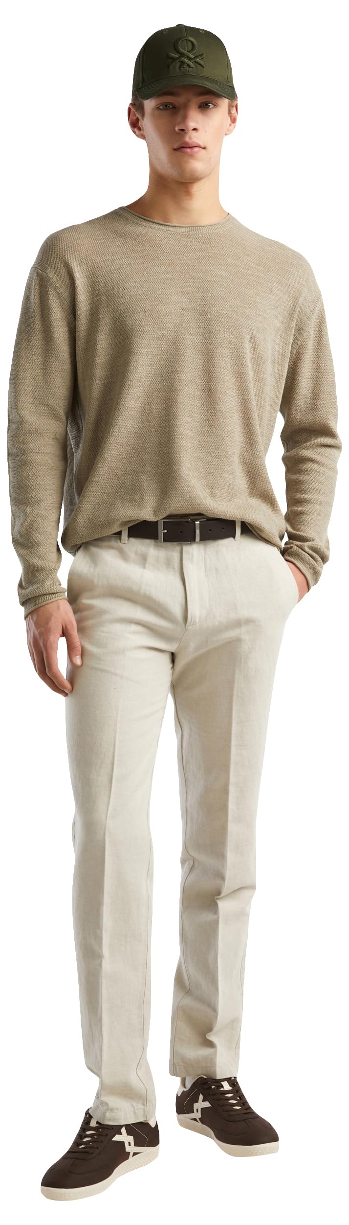 Benetton Maglieria 105gu106h Maglione Verde Militare 0w9 lino