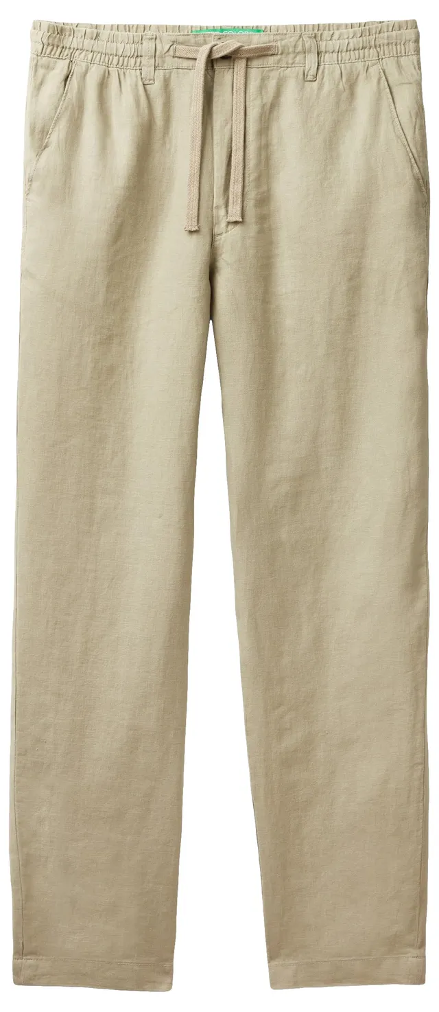 Benetton 4AGHUF00M Pantalone Uomo Verde Militare 42 in Lino