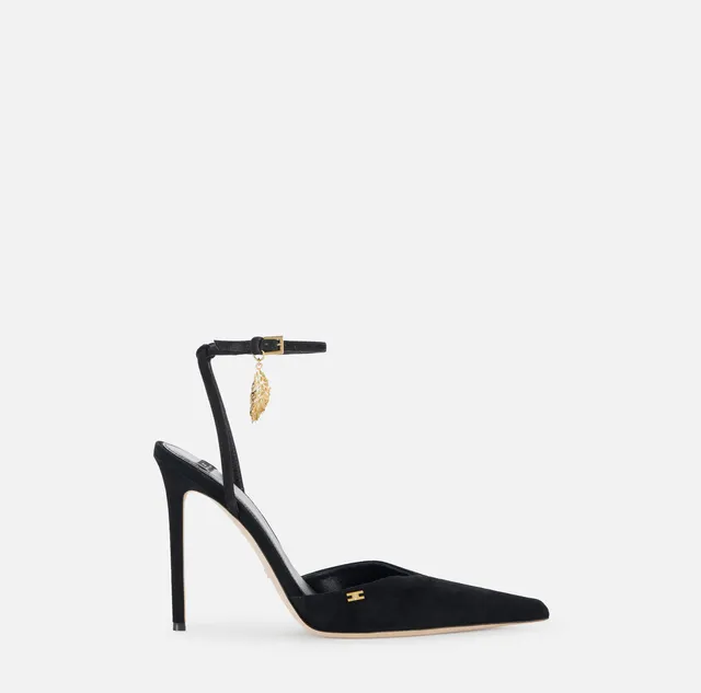 Elisabetta Franchi Piuma SA04L67E2 Sandalo Donna Nero Suede Tacco