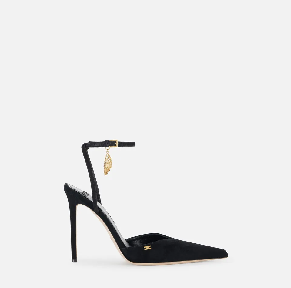 Elisabetta Franchi Piuma SA04L67E2 Sandalo Donna Nero Suede Tacco